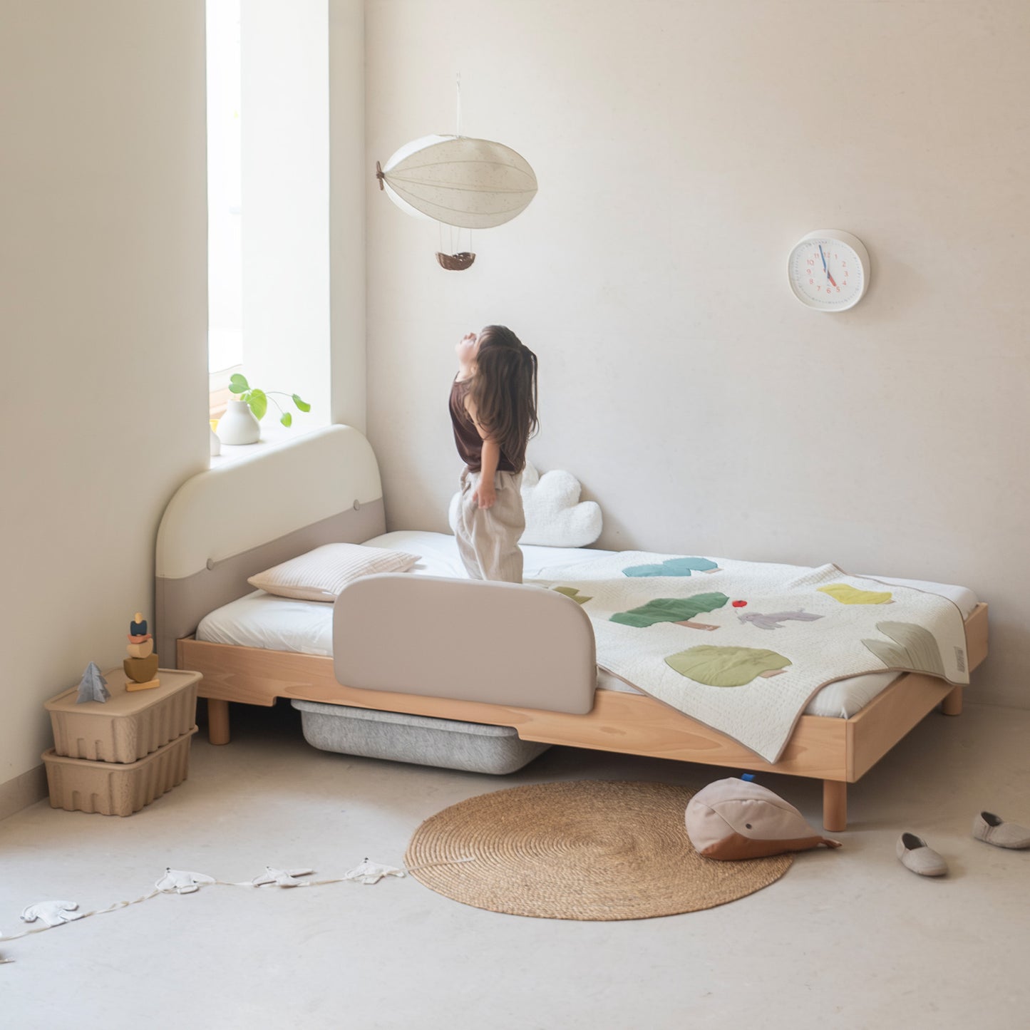 No. 1 Montessori Bed with Colourblock Padded Headboard