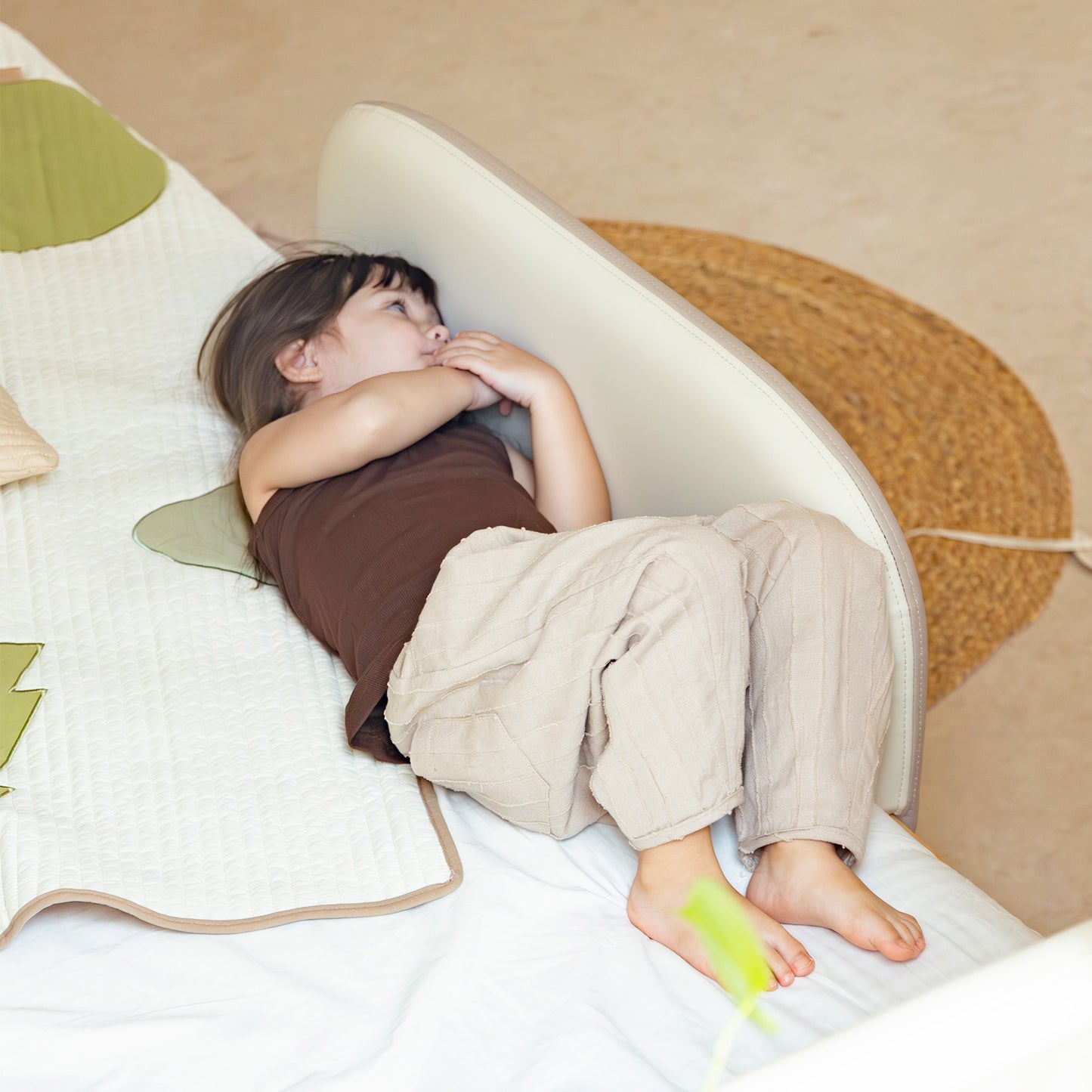 No. 1 Montessori Bed with Colourblock Padded Headboard