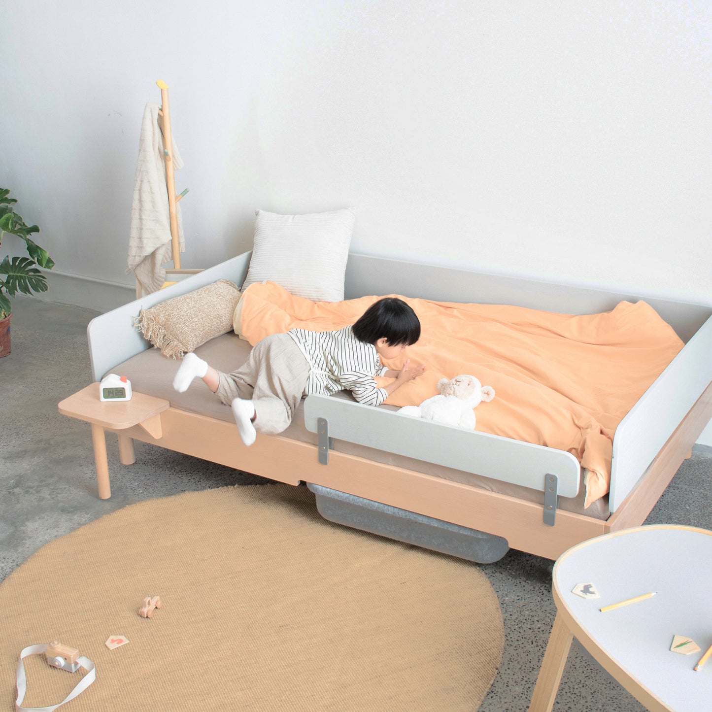 No. 1 Montessori Floor Bed with 3-sided Bedrails